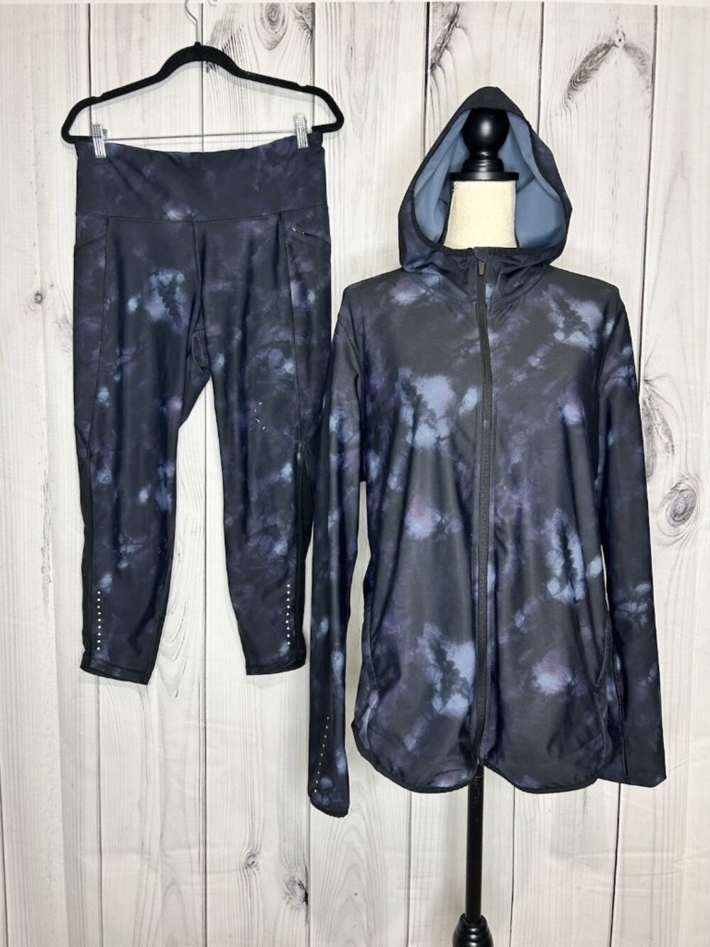 Old Navy Active Powersoft Go-Dry Set Hooded Jacket Leggings Sz XL Black Blue